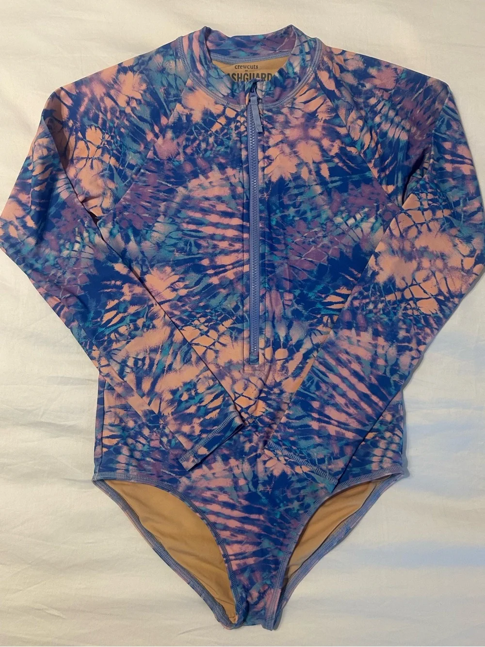 J. Crew Crewcuts Long Sleeve Rashguard Swimsuit Zip Closure Tie-Dye Size 10